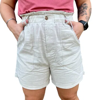 Risen Paper Bag Linen Shorts In Taupe In White