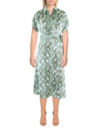 Lauren Ralph Lauren Womens Satin Snake Print Midi Dress In Blue