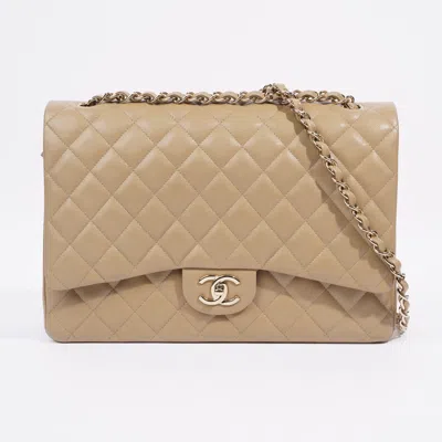 Pre-owned Chanel Classic Flap Mustard Caviar Leather Shoulder Bag In Gold