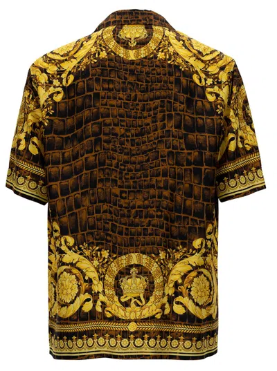 Versace Yellow And Black Baroque Printed Silk Twill Shirt Man