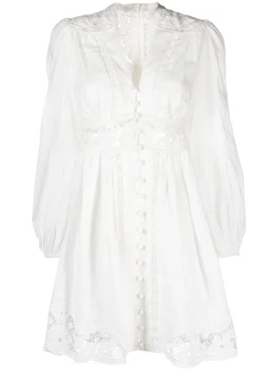 Zimmermann Plunge Linen Mini Dress In White