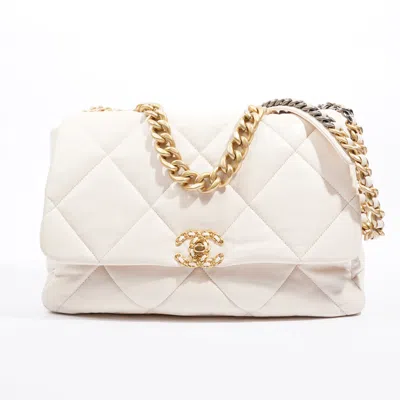 Pre-owned Chanel 19 Maxi Cream Lambskin Leather Shoulder Bag In Gold