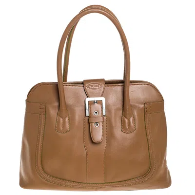 Tod's Leather Buckle Satchel In Brown