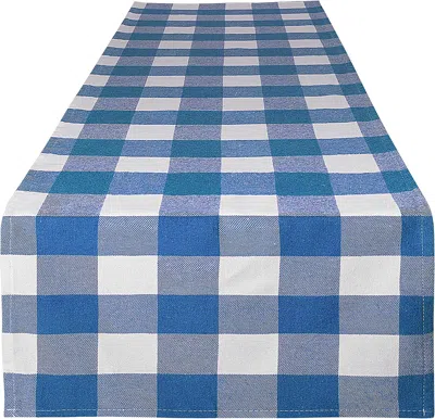 Zulay Kitchen Extra Long Thick Poly Cotton Buffalo Plaid Table Runners In Blue