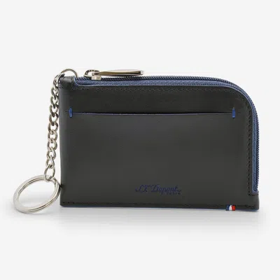 St Dupont S. T. Dupont "line D" Slim And Cowhide And Leather Coin Purse And Key Ring In Black