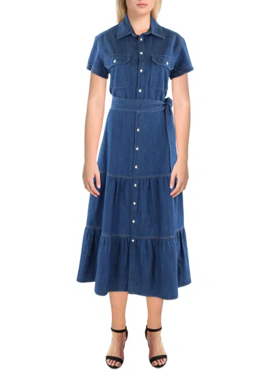 Polo Ralph Lauren Womens Cotton Midi Shirtdress In Blue