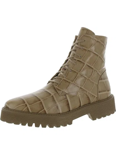 Freda Salvador Emi Womens Leather Embossed Combat & Lace-up Boots In Beige