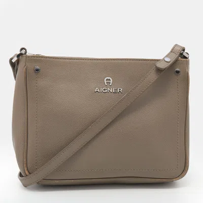 Aigner Taupe Leather Crossbody Bag In Brown