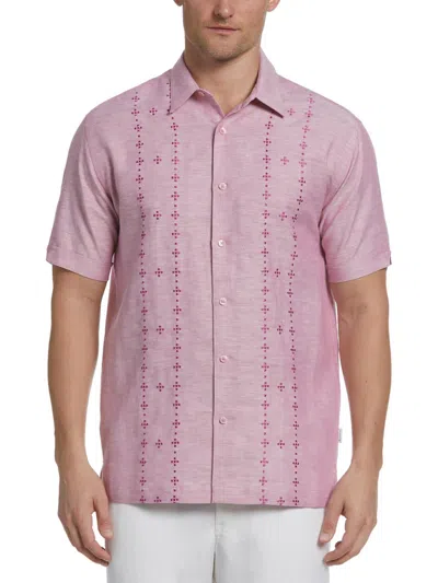 Cubavera Mens Slub Short Sleeve Button-down Shirt In Pink