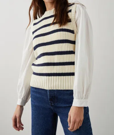 Rails Bambi Sweater Vest W/ Contrasting Sleeves In Ivory Navy Stripe In Beige