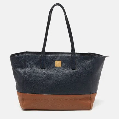Mcm /brown Leather Zip Shopper Tote