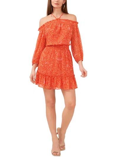 1.state Womens Paisley Off-the-shoulder Halter Dress In Orange