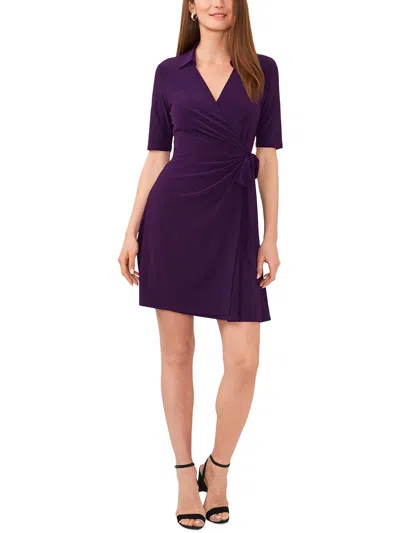 Msk Womens Faux Wrap Mini Fit & Flare Dress In Purple