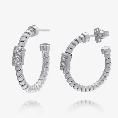 Tessitore Tubogas 18k White Gold, Diamond 0.64ct. Tw. Hoop Earrings Ot 829w In Silver