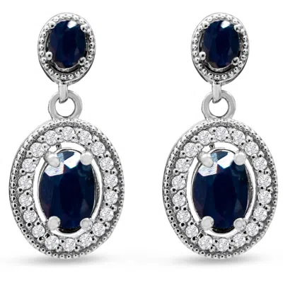 Sselects 2 Carat Sapphire And Diamond Drop Earrings In 14 Karat White I-j, I1-i2 In Blue