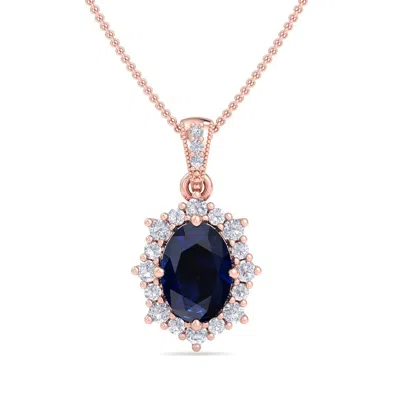 Sselects 1 3/4 Carat Oval Shape Sapphire And Diamond Necklace In 14k In Blue