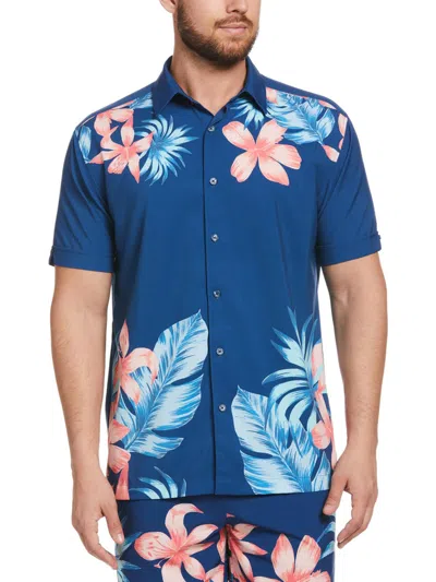 Cubavera Mens Floral Collared Button-down Shirt In Blue