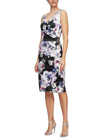 Alex Evenings Petites Womens Floral Print Polyester Wrap Dress In Multi