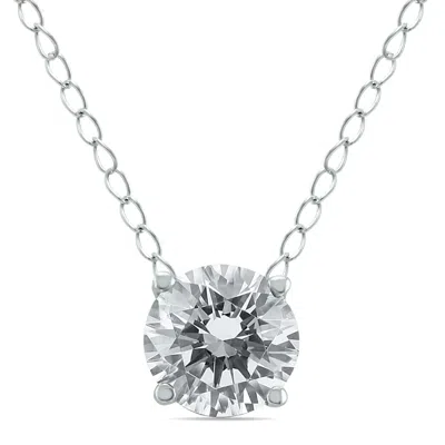 Sselects 1/3 Carat Floating Round Diamond Solitaire Necklace In 14k In Silver