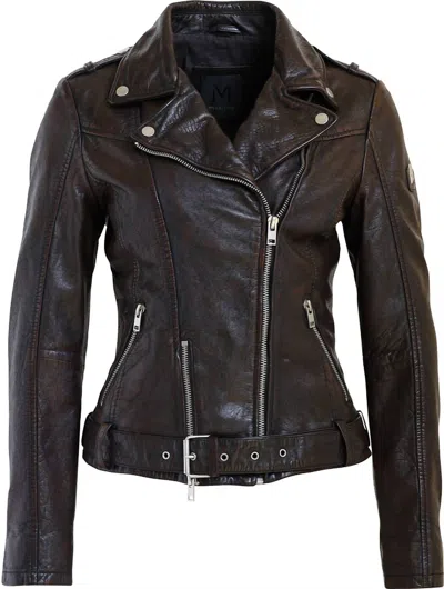 Mauritius Wild Rf Leather Jacket In Mahogany In Black