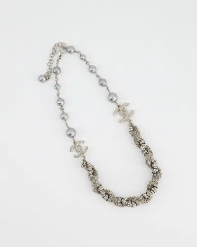 Pre-owned Chanel With Pearl Crystal Choker With Cc Detail In Grey