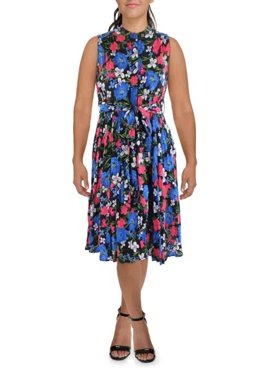 Calvin Klein Womens Floral Print Long Fit & Flare Dress In Multi