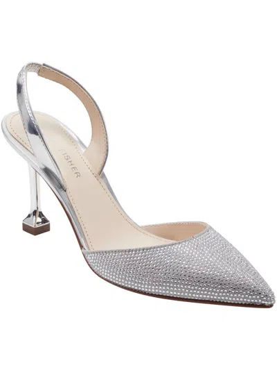 Marc Fisher Womens Faux Leather Slingback Heels In Silver