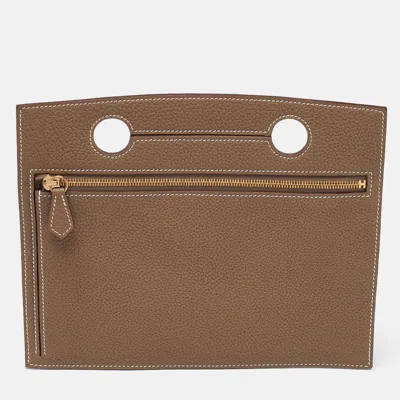 Pre-owned Hermes Etoupe Togo Leather Backpocket Pouch In Brown
