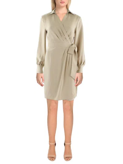 Lauren Ralph Lauren Womens Pleated Short Wrap Dress In Beige
