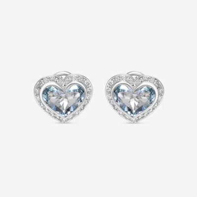 Superoro 18k White Gold, Aquamarine And Diamond Heart Huggie Earrings In Silver