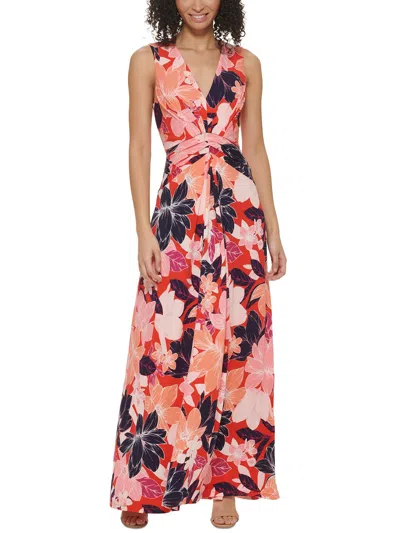 Jessica Howard Petites Womens Floral Print Polyester Maxi Dress In Multi