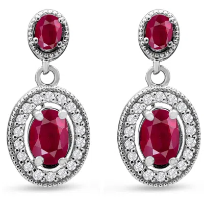 Sselects 2 Carat Ruby And Diamond Drop Earrings In 14 Karat White I-j, I1-i2 In Red