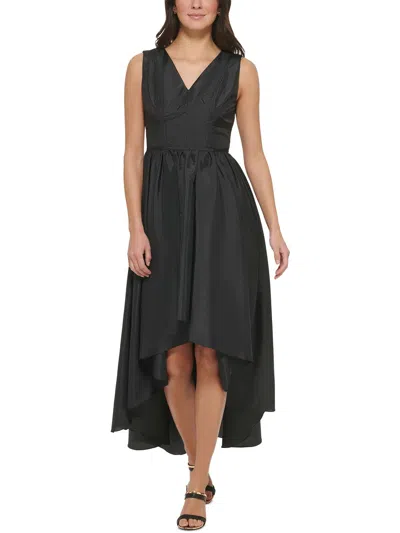 Dkny Womens V Neck Tea Length Midi Dress In Black