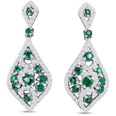 Sselects 2 Carat Emerald And Diamond Drop Earrings In 14 Karat White I-j, I1-i2 In Green