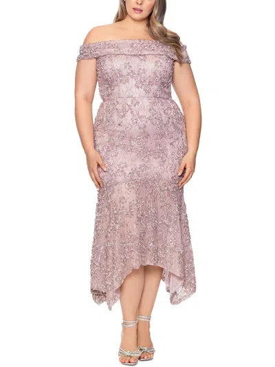 Xscape Plus Womens Sequined Lace Cocktail And Party Dress In Pink