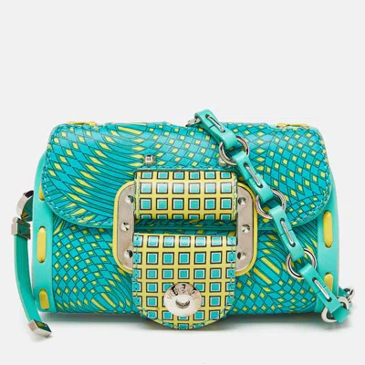 Versace /yellow Printed Leather Crossbody Bag In Blue