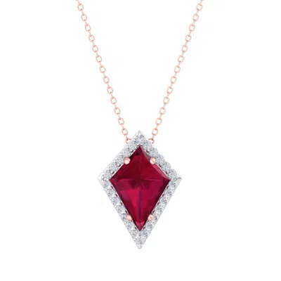 Sselects 1 3/4 Carat Kite Shape Ruby And Diamond Necklace In 14k In Red