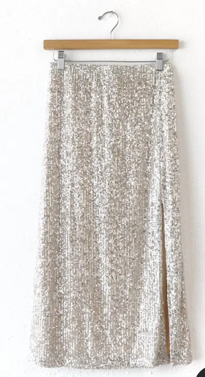 Greylin Karla Sequins Midi Skirt In Champagne In Silver