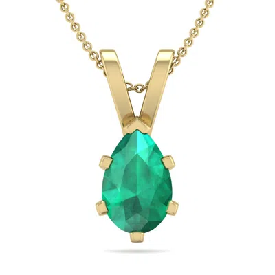 Sselects 3/4 Carat Pear Shape Emerald Necklaces In 14 Karat Yellow Over Sterling Silver Chain In Green