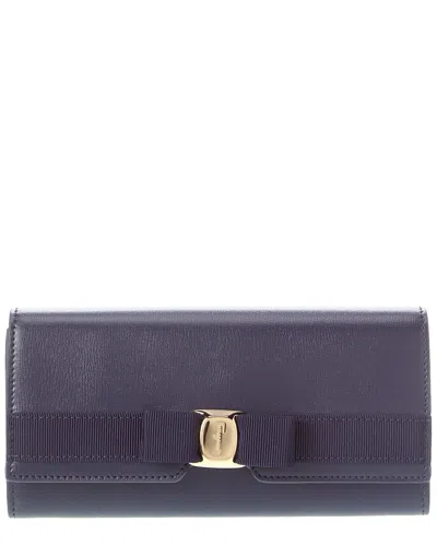Ferragamo Vara Bow Leather Continental Wallet In Purple
