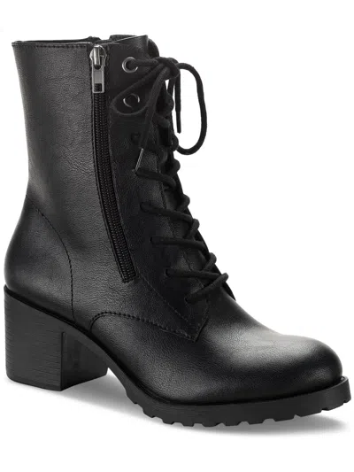 Sun + Stone Sheilaa Womens Faux Leather Block Heel Combat & Lace-up Boots In Black
