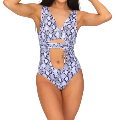 Envya Written In The Sand One-piece Swimsuit In Grey/white In Blue