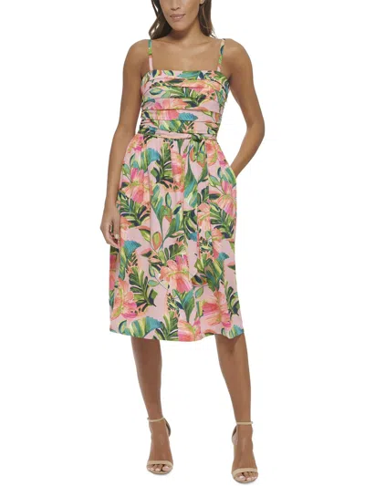 Kensie Womens Floral Pleated Midi Dress In Multi