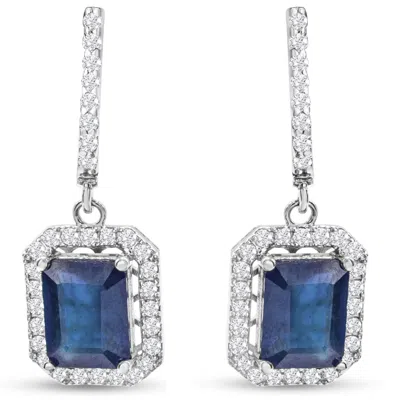 Sselects 4 1/2 Carat Sapphire And Diamond Drop Earrings In 14 Karat White I-j, I1-i2 In Blue