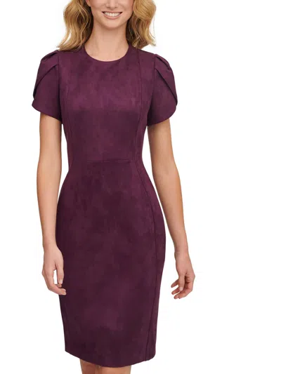 Calvin Klein Womens Faux Suede Short Sheath Dress In Purple