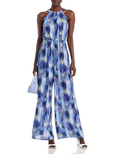 Aqua Womens Printed Polyester Jumpsuit In Blue