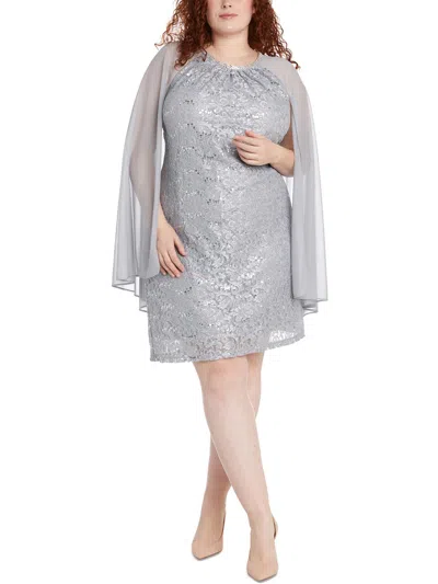R & M Richards Plus Womens Lace Cocktail And Party Dress In Silver