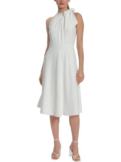 Maggy London Womens Pleated Polyester Midi Dress In White