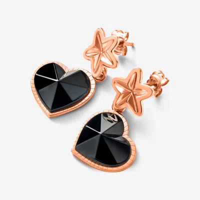 Baccarat 18k Gold Plated On Sterling Silver, Crystal Heart And Star Drop Earrings In Black