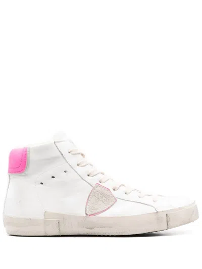 Philippe Model Logo Patch High Sneaker In White/pink